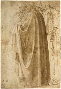 Three Standing Men in Wide Cloaks